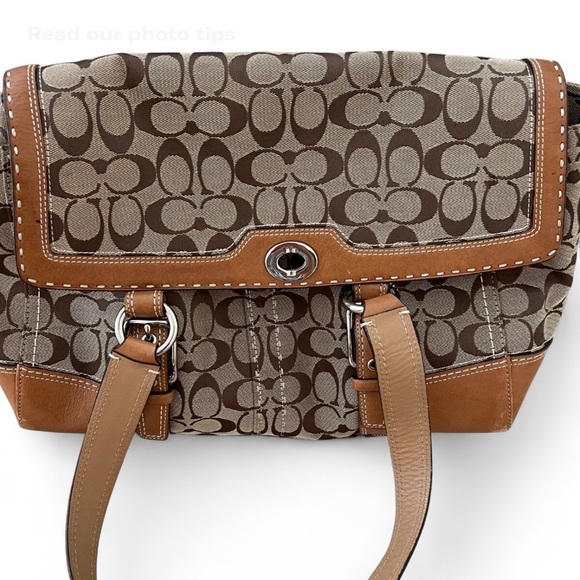 Coach Hampton Signature Logo Monogram Khaki Satchel Shoulder Bag - Picture 3 of 6